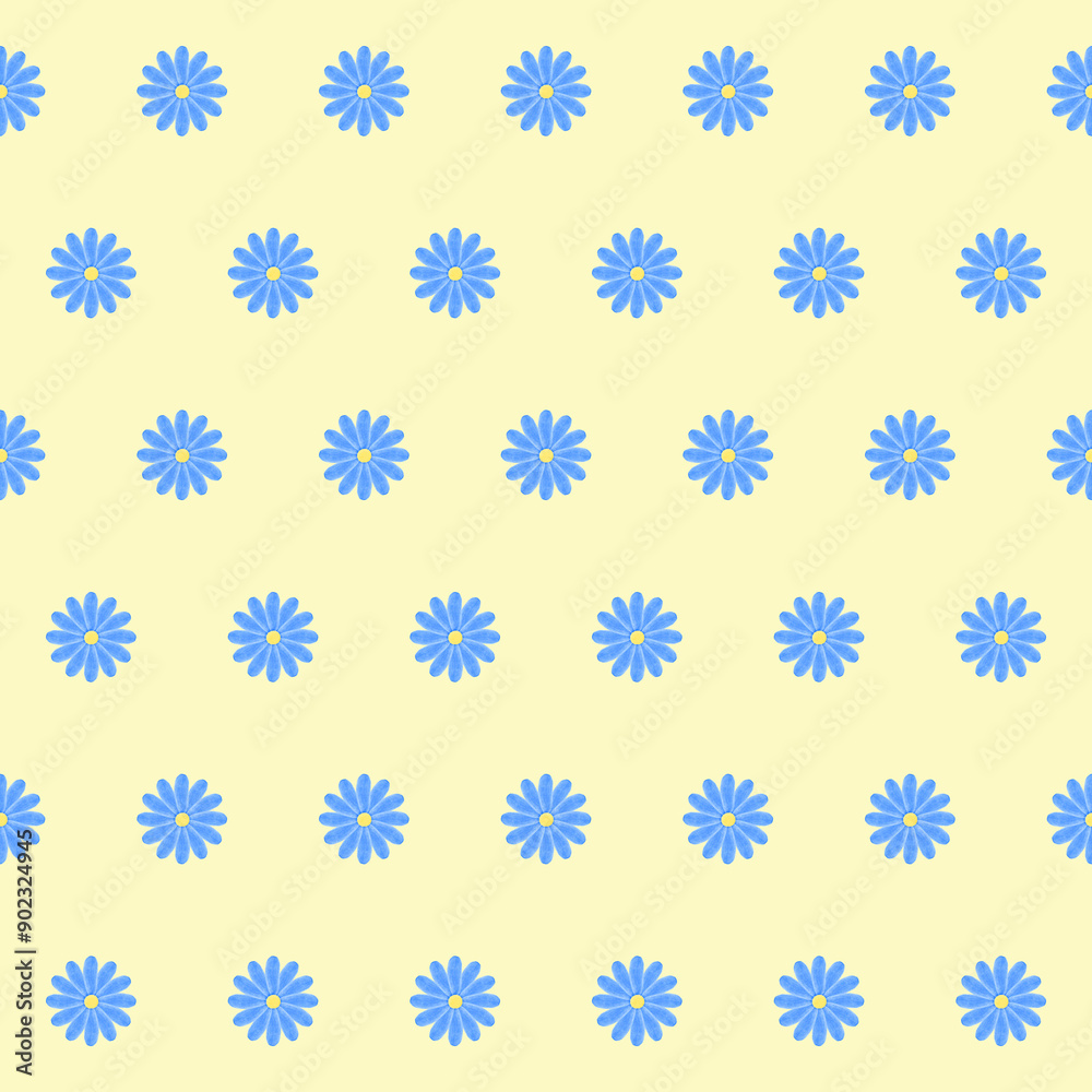 seamless pattern: blue with yellow flowers against light yellow background seamless pattern: blue with yellow flowers against light yellow background