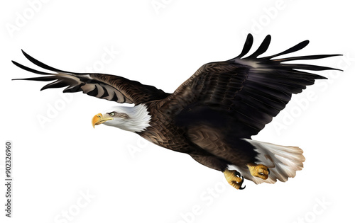 Hand drawing of Bald eagle flying isolated on transparent background