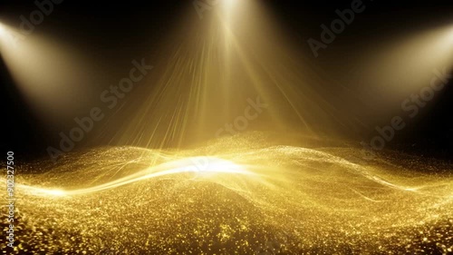 Glittering Golden Stage Animation with Spotlights and Luxury Light Streaks
