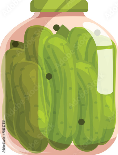 Classic method of food preservation, using a glass jar to pickle and store fresh cucumbers