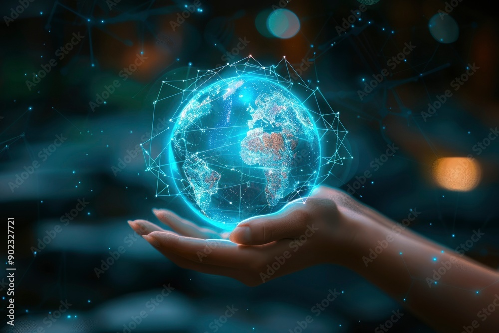 Hands Holding a Digital Globe with Network Connections Hands Holding a Digital Globe with Network Connections