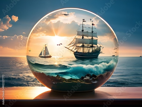 ship in glass ball photo