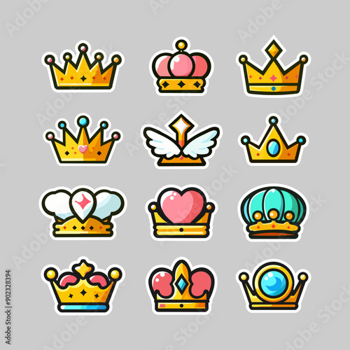 Assets of crown king icon using flat style photo