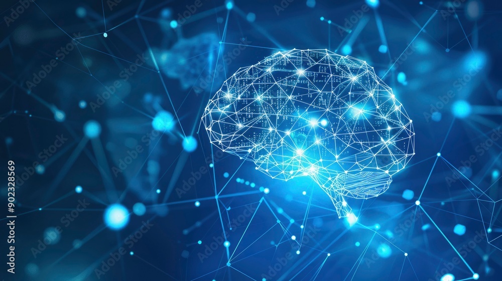 custom made wallpaper toronto digitalAbstract digital brain connected by glowing lines and dots