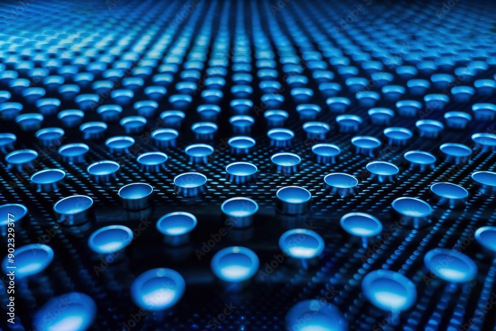 A close-up view of blue circular indentations on a black surface A close-up view of blue circular indentations on a black surface