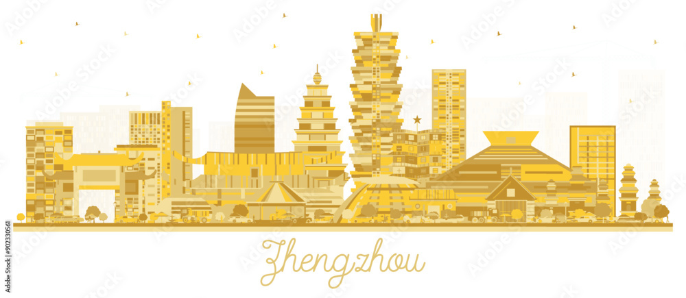 Zhengzhou China City Skyline silhouette with golden Buildings Isolated on White. Business Travel and Tourism Concept with Modern Architecture. Zhengzhou Cityscape with Landmarks. Zhengzhou China City Skyline silhouette with golden Buildings Isolated on White. Business Travel and Tourism Concept with Modern Architecture. Zhengzhou Cityscape with Landmarks.