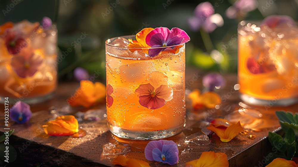 A glass of freshly squeezed orange juice on a wooden table. A glass of freshly squeezed orange juice on a wooden table.