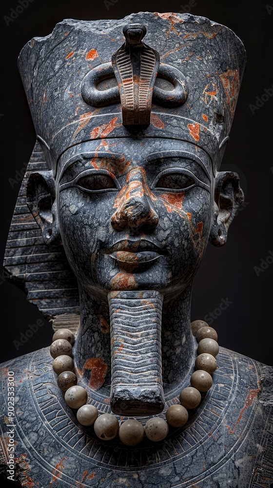 Ancient Egyptian Stone Sculpture of a Pharaoh's Head with a Cobra Crown ...