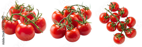 Set of A cluster of vibrant red tomatoes with green stems isolated on transparent background  (4) photo