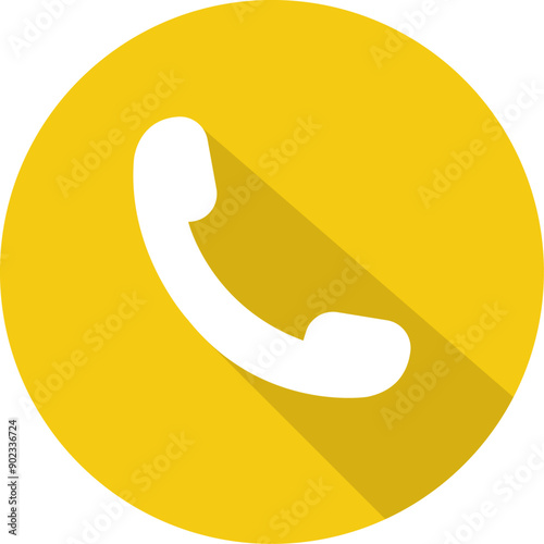 Phone yellow circle icon vector with dark yellow shadow