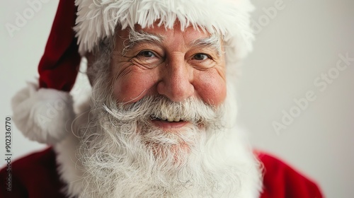 Warm and inviting image of Santa Claus, with a twinkle in his eye and a friendly smile on his face.