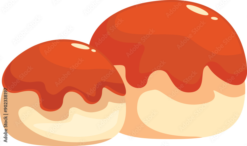 Two delicious buns with flowing orange glaze on white background Two delicious buns with flowing orange glaze on white background