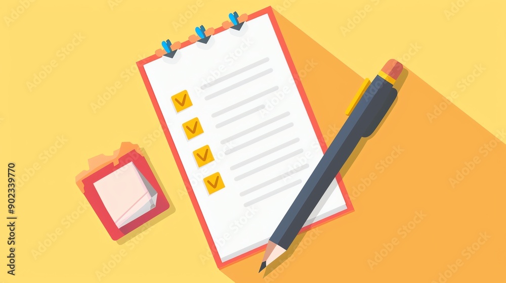 Yellow background with a clipboard and a pencil on it. The clipboard has a to-do list on it with some of the items checked off. Yellow background with a clipboard and a pencil on it. The clipboard has a to-do list on it with some of the items checked off.