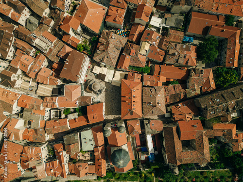 Panoramic aerial view of Perast small town along the Kotor Bay, Montenegro.