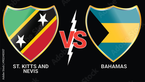 Saint Kitts and Nevis vs Bahamas soccer football match with black background and versus flags