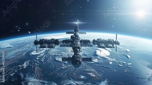 Fototapeta Naklejka Na Ścianę i Meble -  space station orbiting planet earth