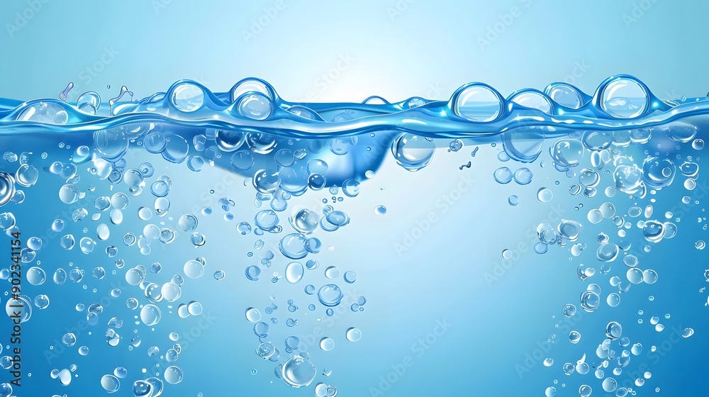 blue water surface with splash and air bubbles on white backgtround blue water surface with splash and air bubbles on white backgtround
