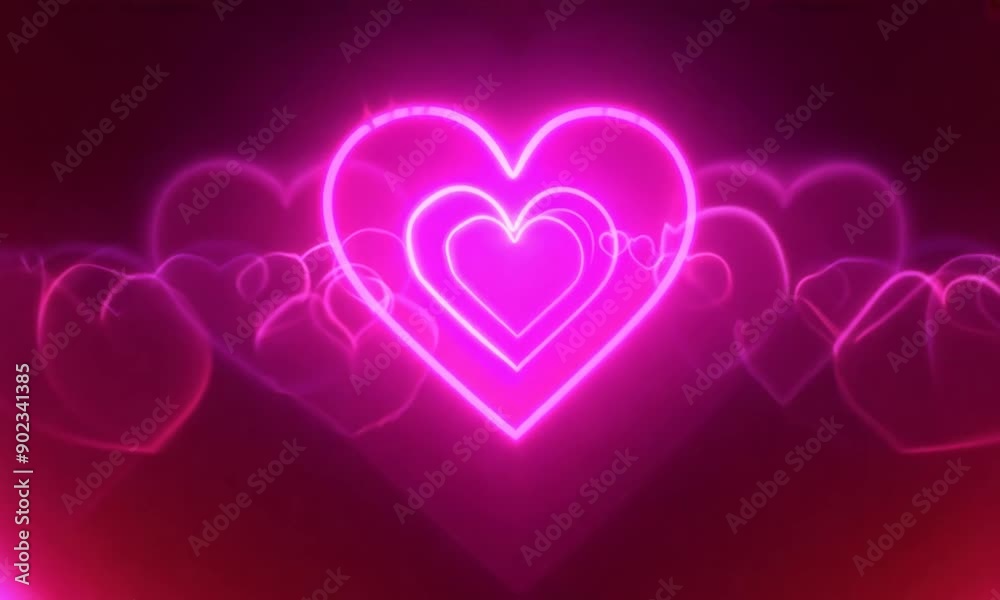 Pink moving hearts light effect background 4K video