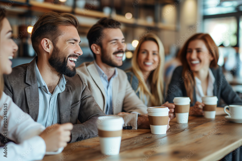 Happy people taking and enjoy a coffee break at work office. Happy people taking and enjoy a coffee break at work office.