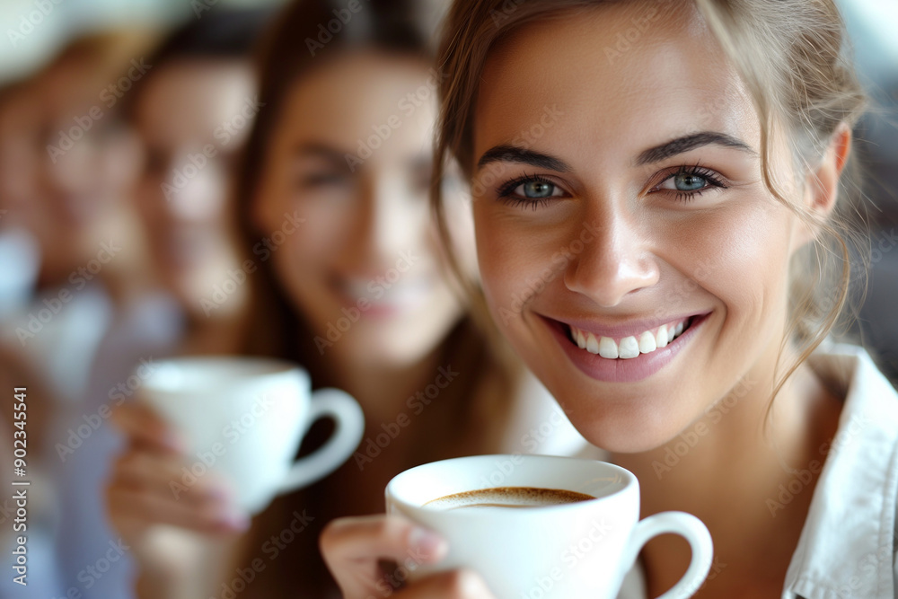 Happy people taking and enjoy a coffee break at work office. Happy people taking and enjoy a coffee break at work office.