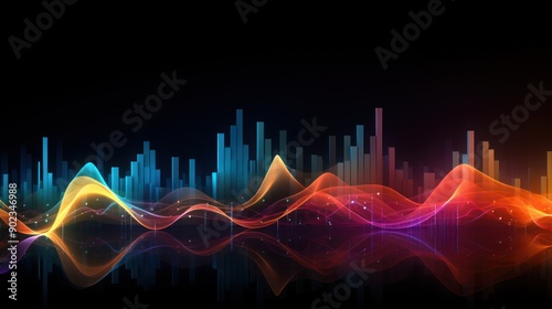 Wallpaper Mural Abstract representation of music sound waves in vibrant colors against a dark background Torontodigital.ca