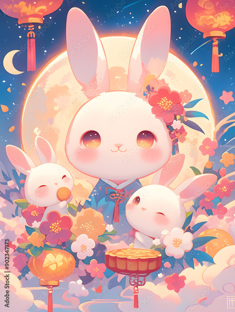 Cute rabbit with mooncake Cute rabbit with mooncake