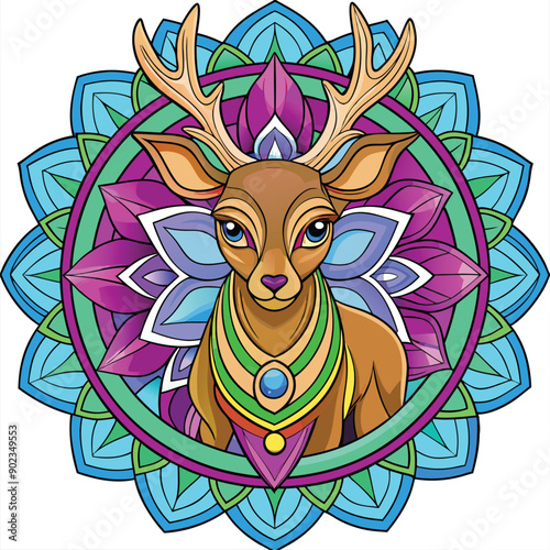 animal type mandala deer illustration for book coloring