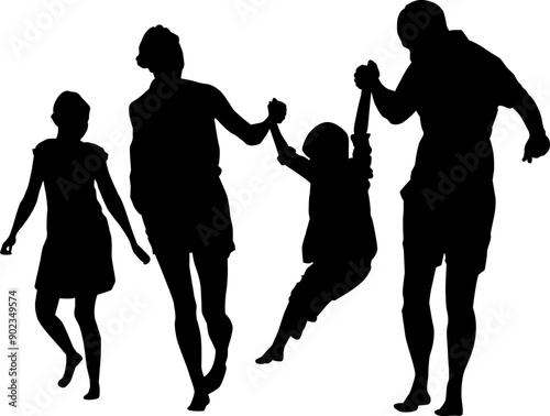 Family Silhouette Flat Design Vector Illustration