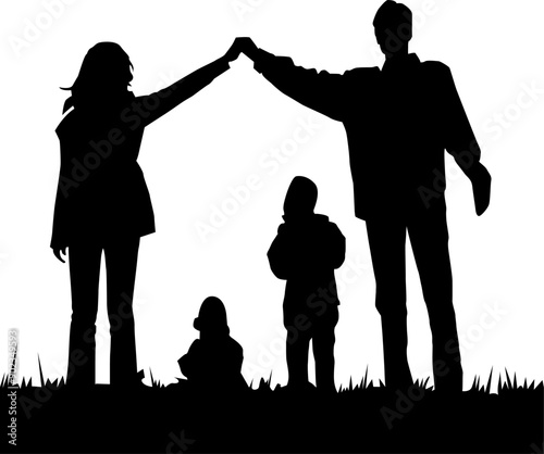 Family Silhouette Flat Design Vector Illustration