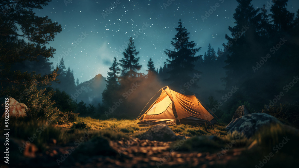 Camping in the forest with a tent under the starry sky
Camping in the forest with a tent under the starry sky