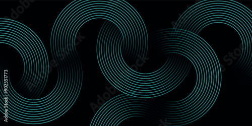 Modern dark blue abstract horizontal banner background with glowing geometric lines. Shiny blue diagonal rounded lines pattern. Futuristic concept. Suit for cover, brochure, presentation, flyer, web