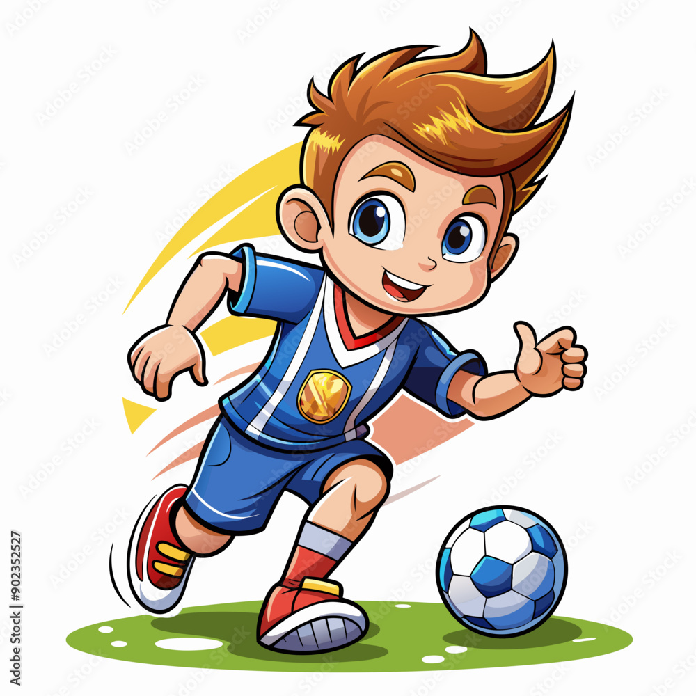 Cartoon little boy playing footbal Cartoon little boy playing footbal