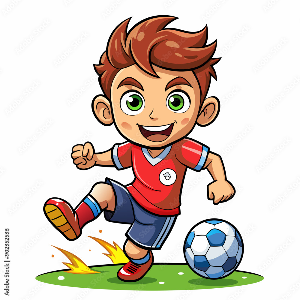 Cartoon little boy playing footbal Cartoon little boy playing footbal