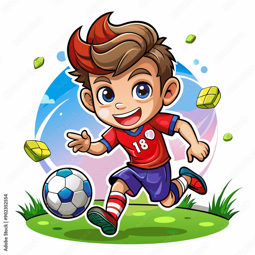 Cartoon little boy playing footbal Cartoon little boy playing footbal