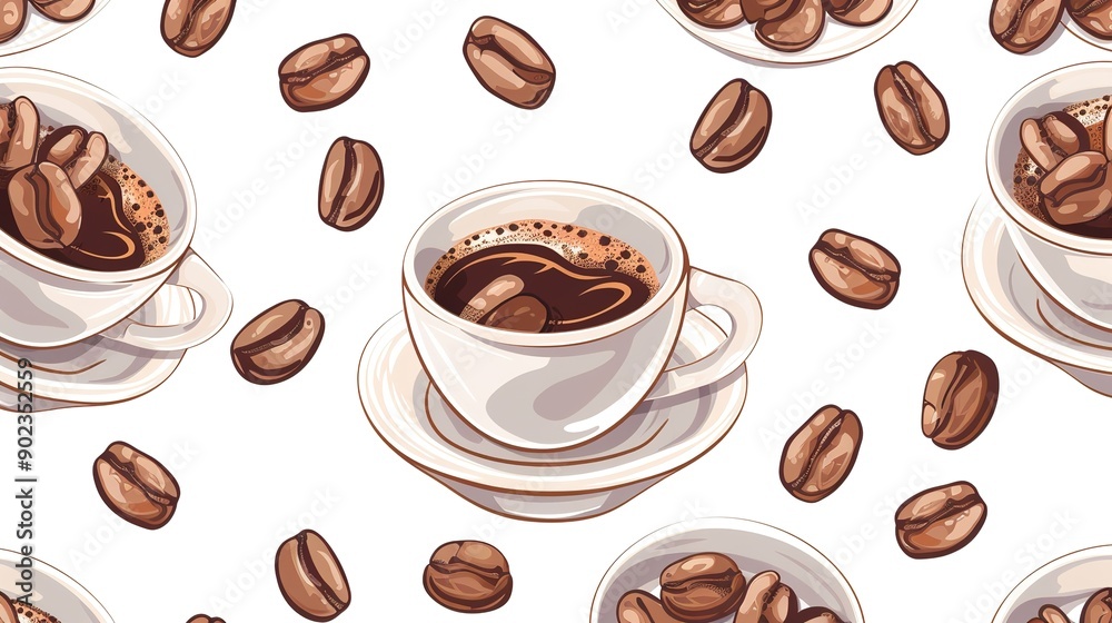 Obraz premium Caffe and doneness seamless pattern. White background 