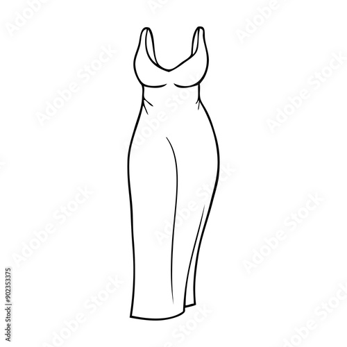 maxi dress outline vector illustration
