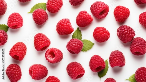 Wallpaper Mural An overhead shot of raspberries arranged in a random pattern on a white background Torontodigital.ca