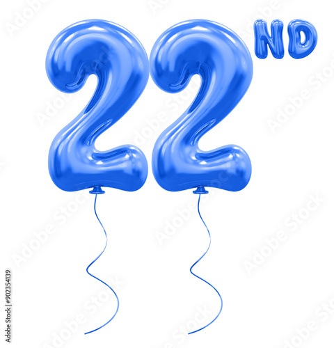 22nd Anniversary Blue Number Balloon 3D photo