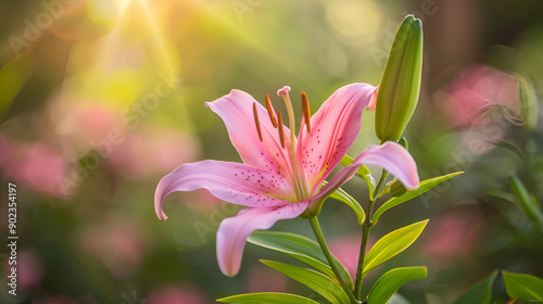 The background image of the colorful flowers, background nature,Pink lilly in the garden,beautiful pink lily flower as an ornamental garden decoration,Beautiful lily flower in the garden
