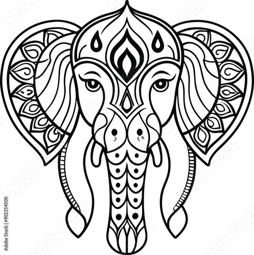 animal type mandala elephant illustration for book coloring Print