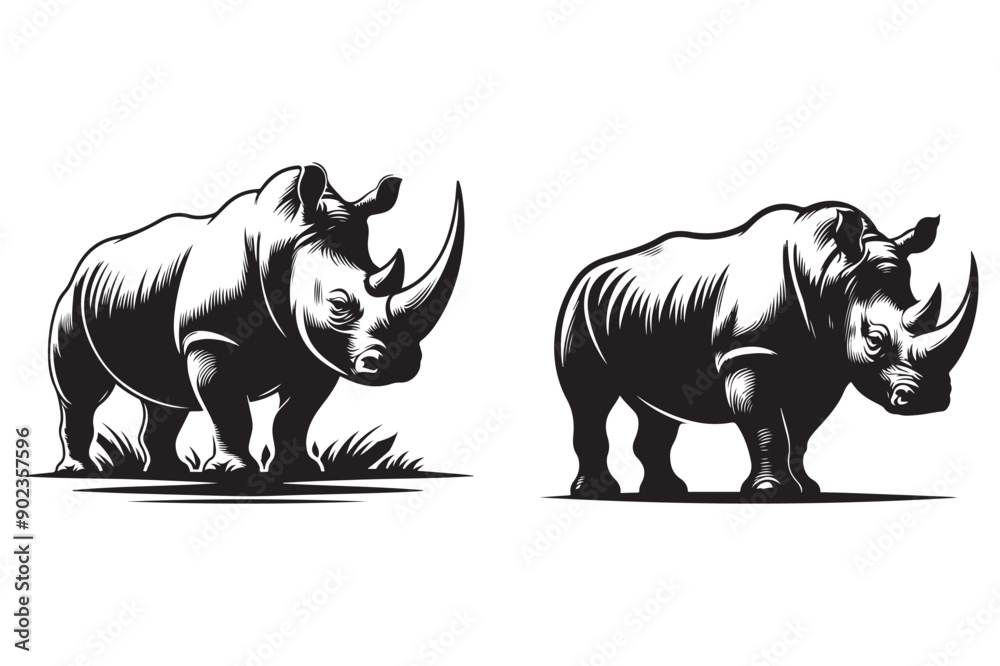 rhino silhouette vector illustration - Generative AI rhino silhouette vector illustration - Generative AI