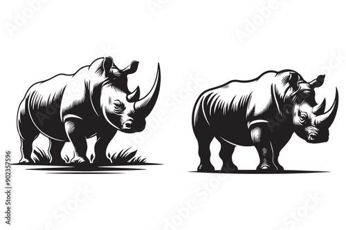 rhino silhouette vector illustration - Generative AI