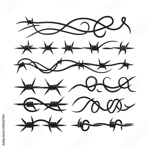 Barber Wire set isolated white background.  Vector illustration can used web design