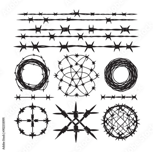 Barber Wire set isolated white background.  Vector illustration can used web design