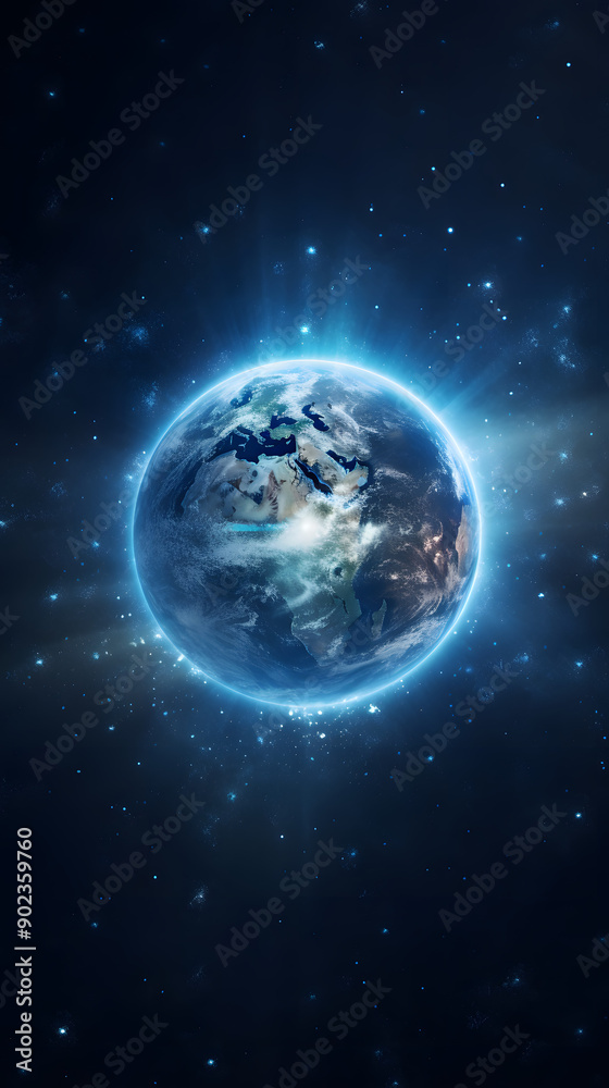 Naklejka premium Digital technology universe earth abstract graphic poster background with generative