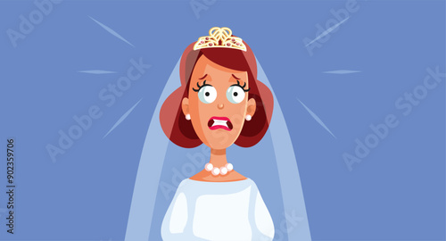 Stressed out Bride Feeling Nervous Vector Cartoon. Overwhelmed newlywed wife regretting life mistake
