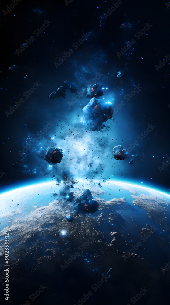 Fototapeta premium Digital technology universe earth abstract graphic poster background with generative
