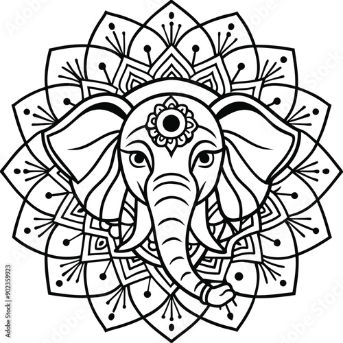 animal type mandala elephant illustration for book coloring Print