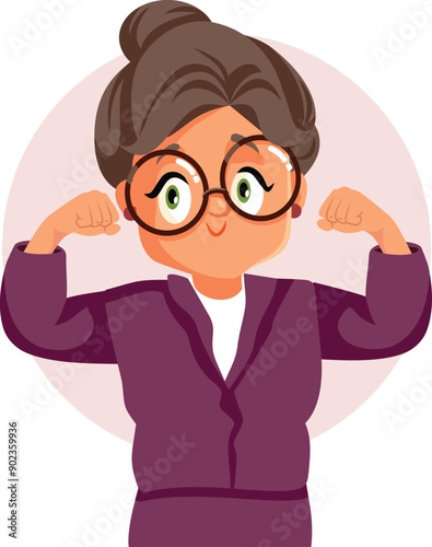 Strong Granny Flexing her Arms Vector Cartoon Illustration. Energetic grandma feeling energized and self-confident 
