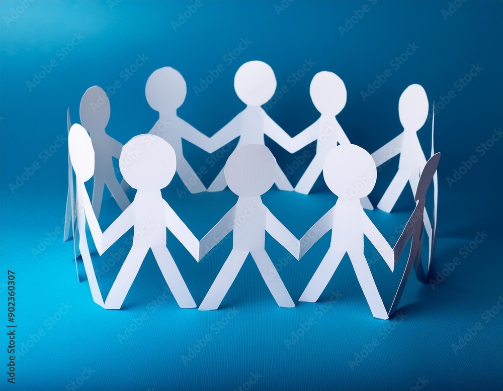 A group of paper people coming together. Community and friendship concept A group of paper people coming together. Community and friendship concept